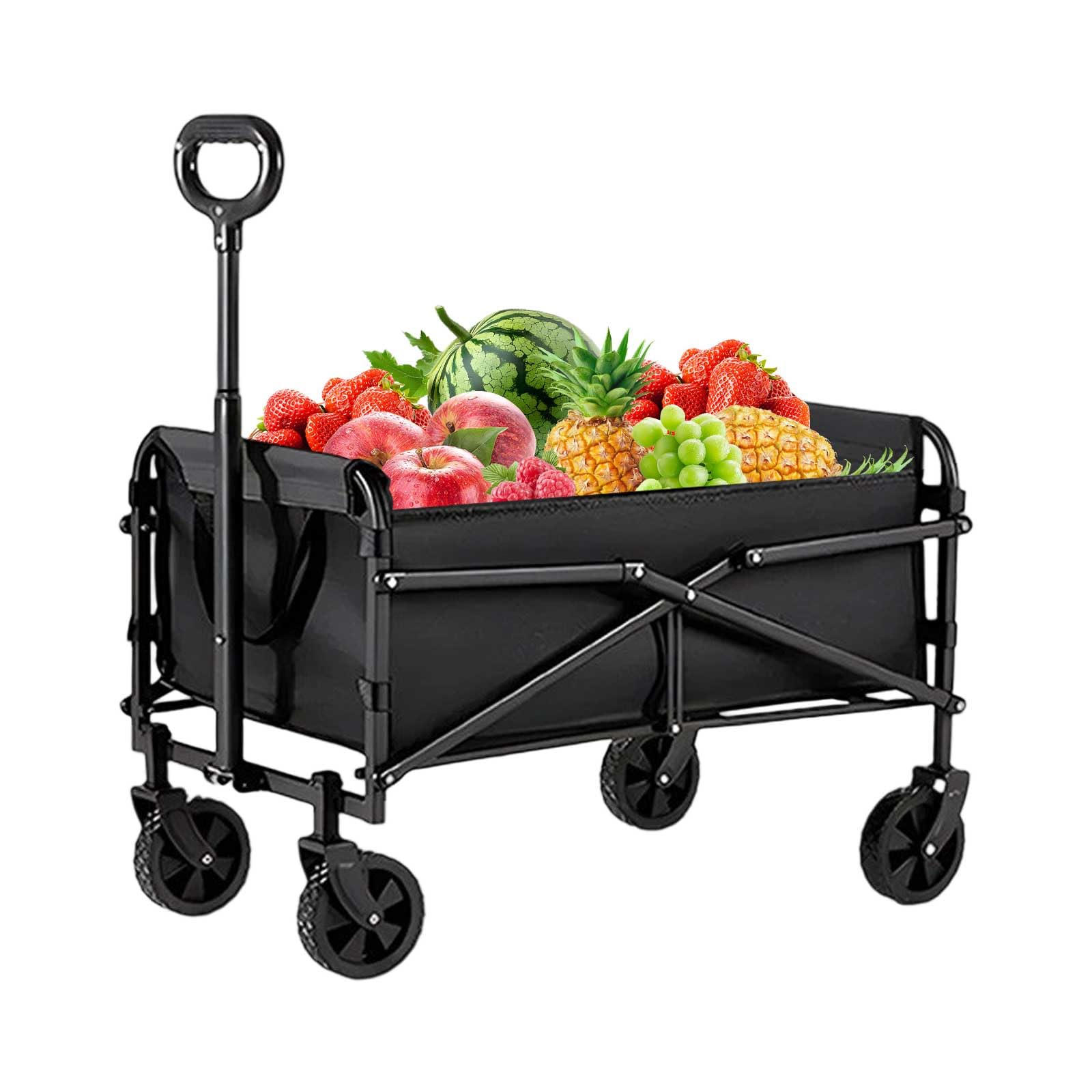 Festival Trolley on Wheels, Foldable Wagon Portable Heavy Duty Outdoor Folding Cart Garden Wagon Utility Cart Lightweight for Camping Garden Fishing and Shopping, Black