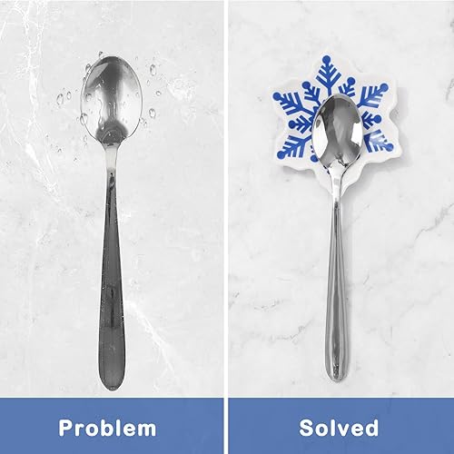 Miniatura 3 de Whaline 4 piezas de soporte de cuchara de cerámica con forma de copo de nieve azul con forma de copo de nieve, plato de anillo para Navidad,