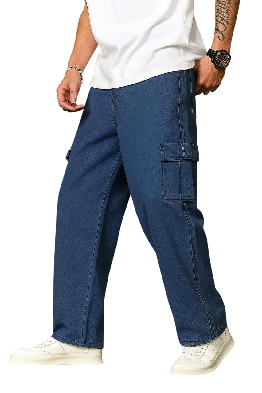 kargeens Men's Baggy Loose Fit Cargo Jeans Pant Denim-picture-17