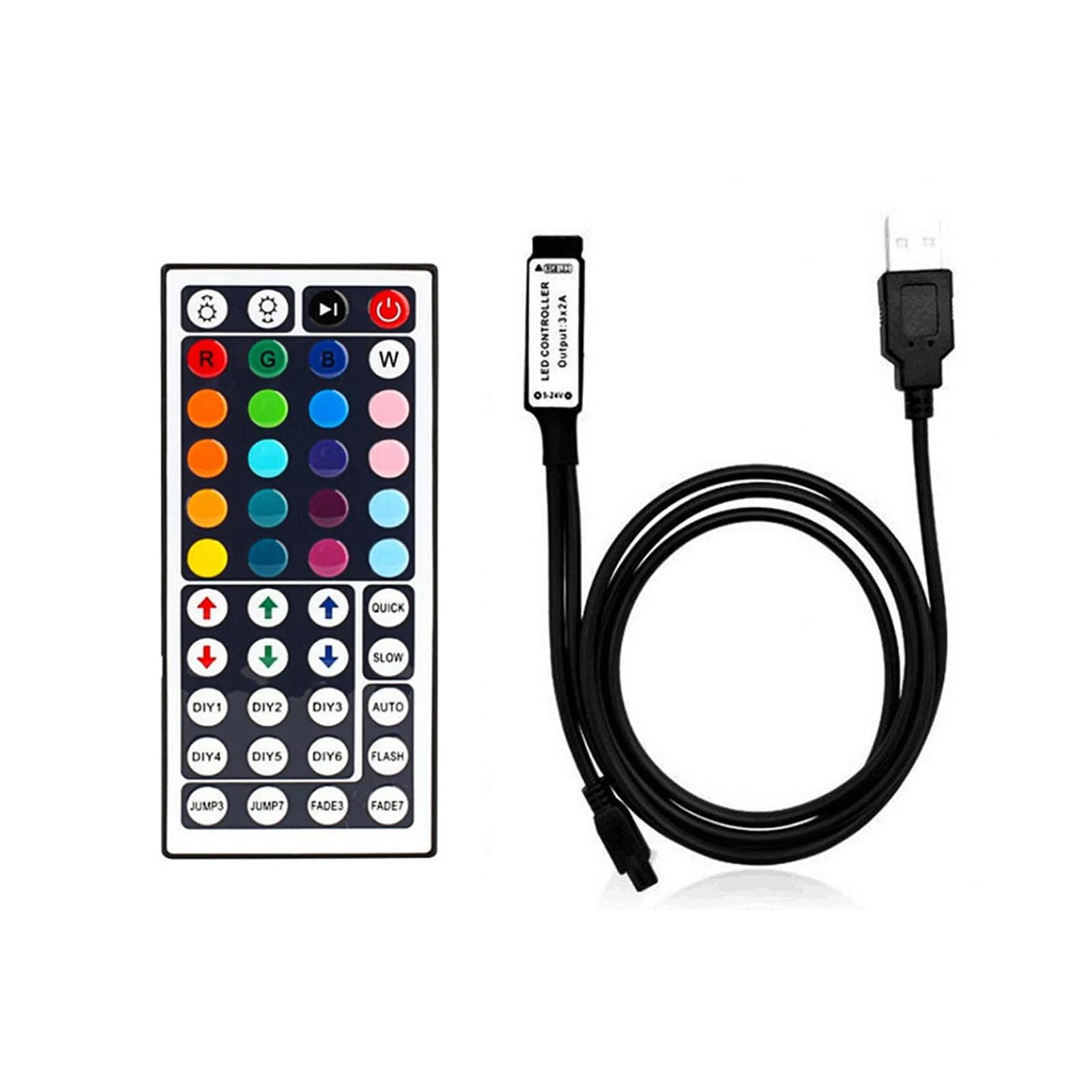 Mini controlador RGB de 44 teclas para luces LED de 5V con doble salida USB