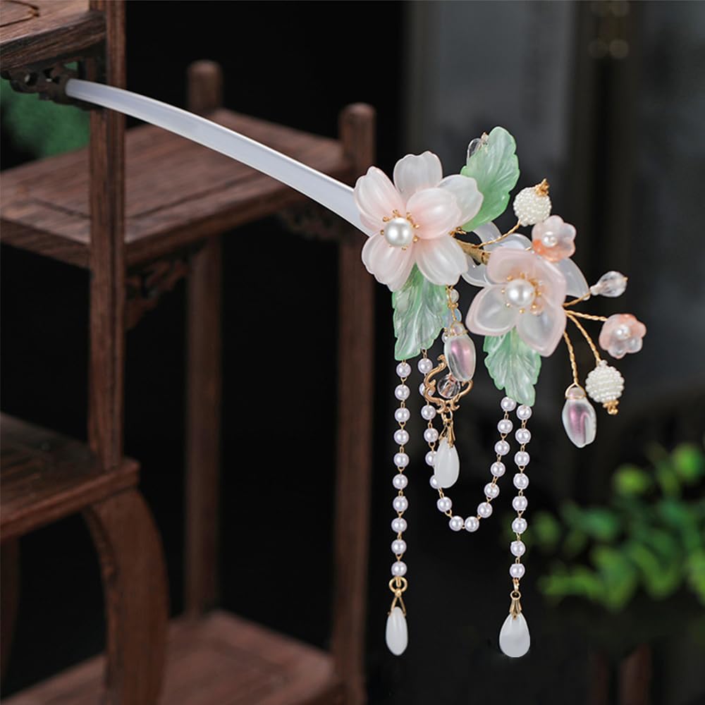 Handmade Hanfu Hair Fork with Pearl Tassels Hair Clip Accessory Amazon.com : Retro Pearl Tassel Hairpin, Double Chain Hair  main image 2