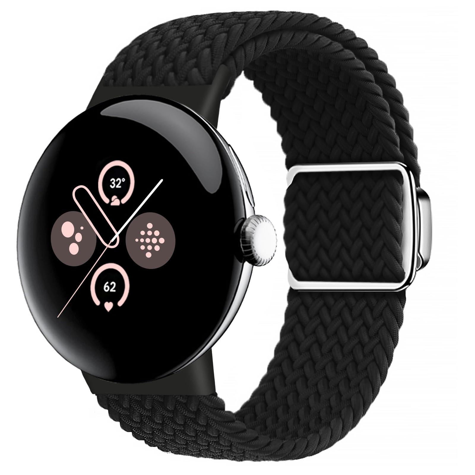 Eiavike Braided Magnetic Band Compatible with Google Pixel Watch/Pixel Watch 2, [Upgraded Magnets do not fall off] Adjustable Stretchy Nylon Strap for Pixel Watch 2 1 Wristbands Women Men (Black)