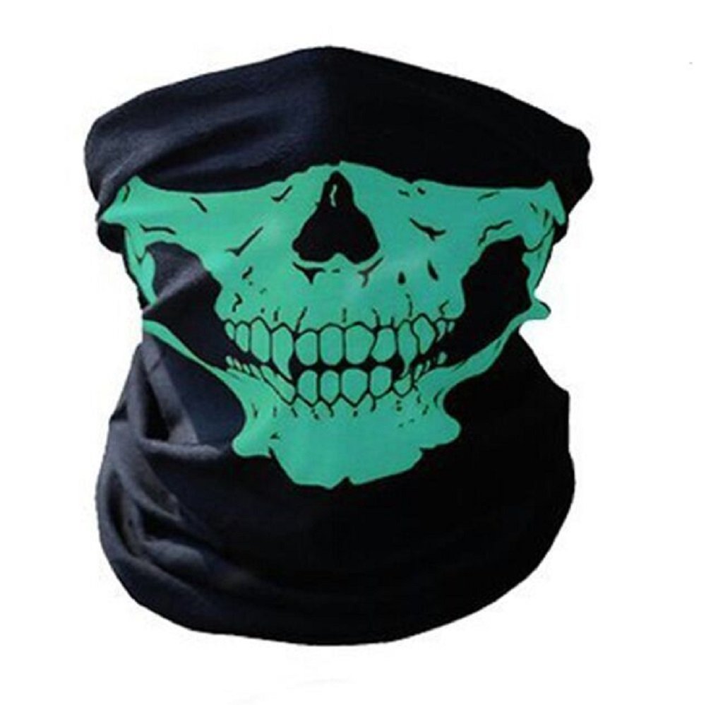 Biker Skeleton Skull Face Mask BMX - Airsoft - Ski Snood Neck Warmer (Green)