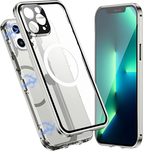 Jonwelsy Funda para iPhone 13 Pro, compatible con Magsafe funda de protección de cuerpo completo de 360 grados, parachoques magnético de metal de