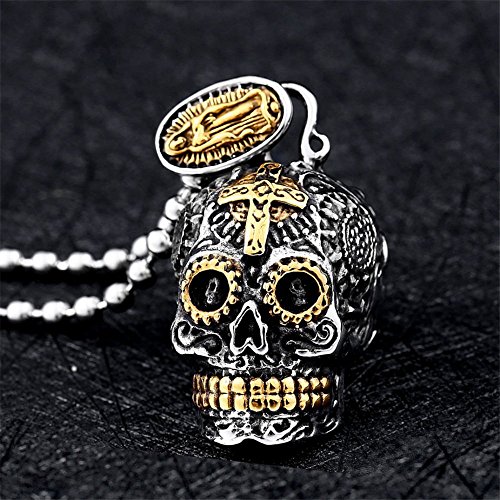 Stainless Steel Sugar Skull Pendant Necklace Gothic Skeleton Pendants for Men with 24inch Chain3