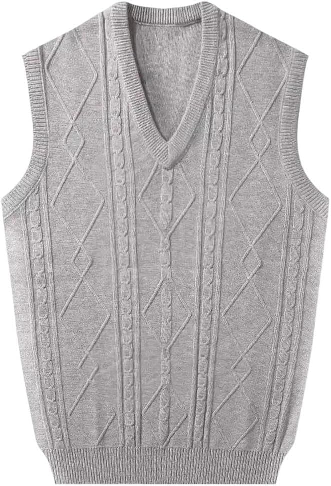 Men's V-Neck Fall Winter Knitted Vest Solid Color Sweater Tops