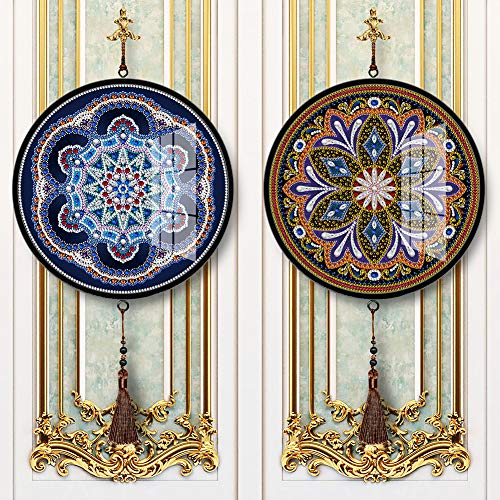 DIY Diamond Painting Pendants with Frame and Tassel Wall Art Picture Mural Poster Cross Stitch Embroidery Mosaic Kit 5D Painting by Number Home Decoration Pack of 2 (Mandala)