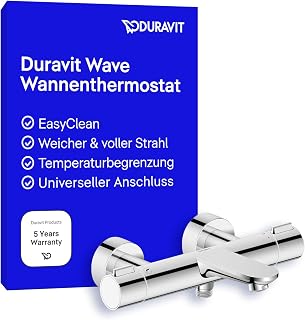 Duravit Wave Wannenarmatur Aufputz für 2 Verbraucher mit Umstellventil, Wannenthermostat mit Keramikmischsystem, Chrom