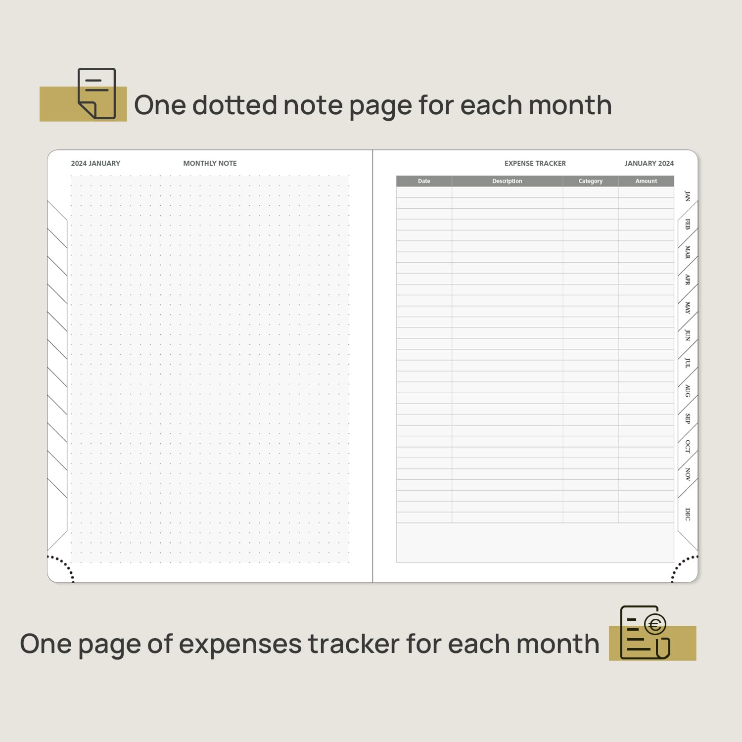 POPRUN Month to View Diary 2024-2025 22x16.5cm (18-Month: Jan'24, Jun'25) Monthly Planner with Tabs, 100 GSM Ivory Paper - Image 3
