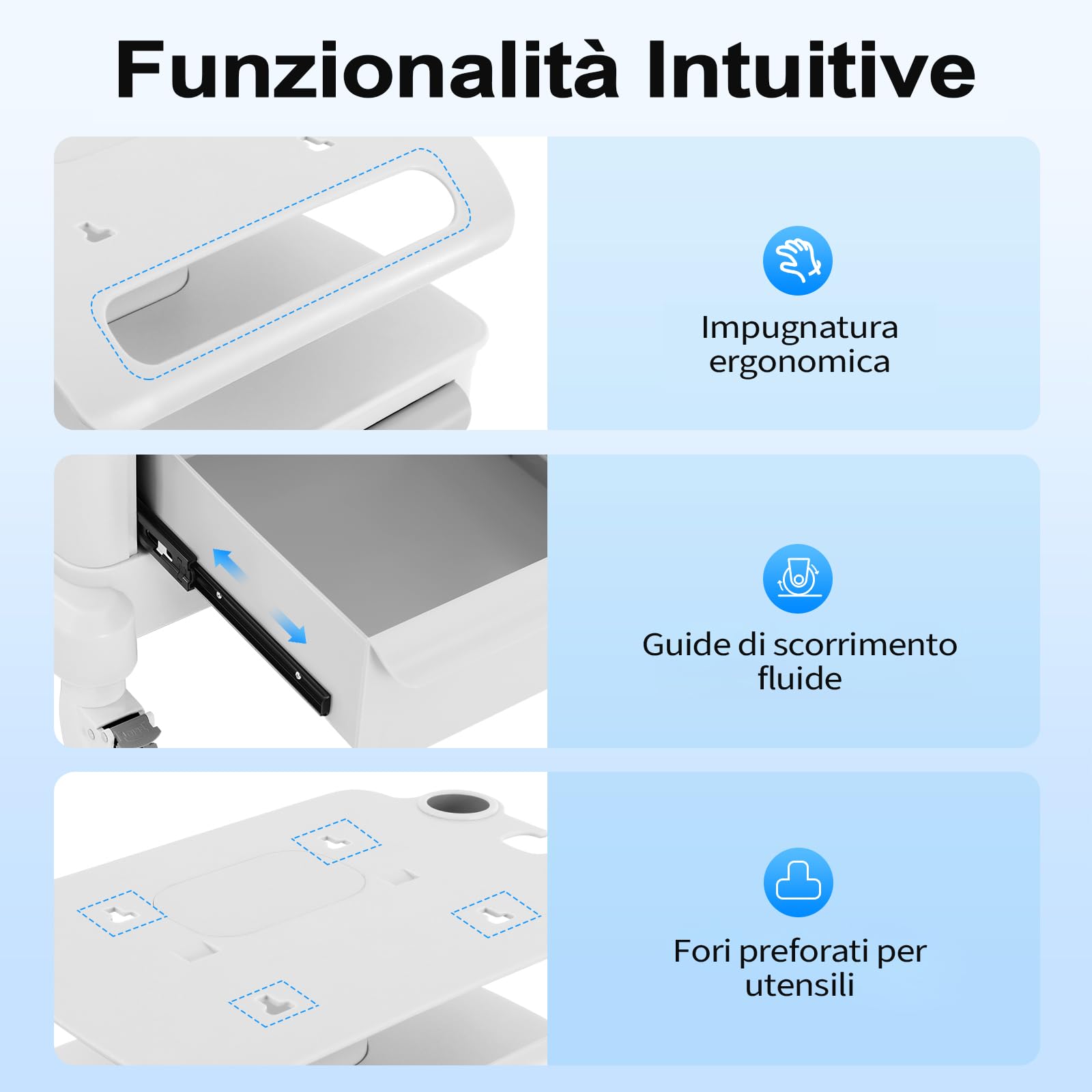 Carrello per salone di bellezza- da 30 kg, carrello per spa su ruote, carrello per riporre strumenti di bellezza, Carrello cosmetico con ruote e 3 cassetti