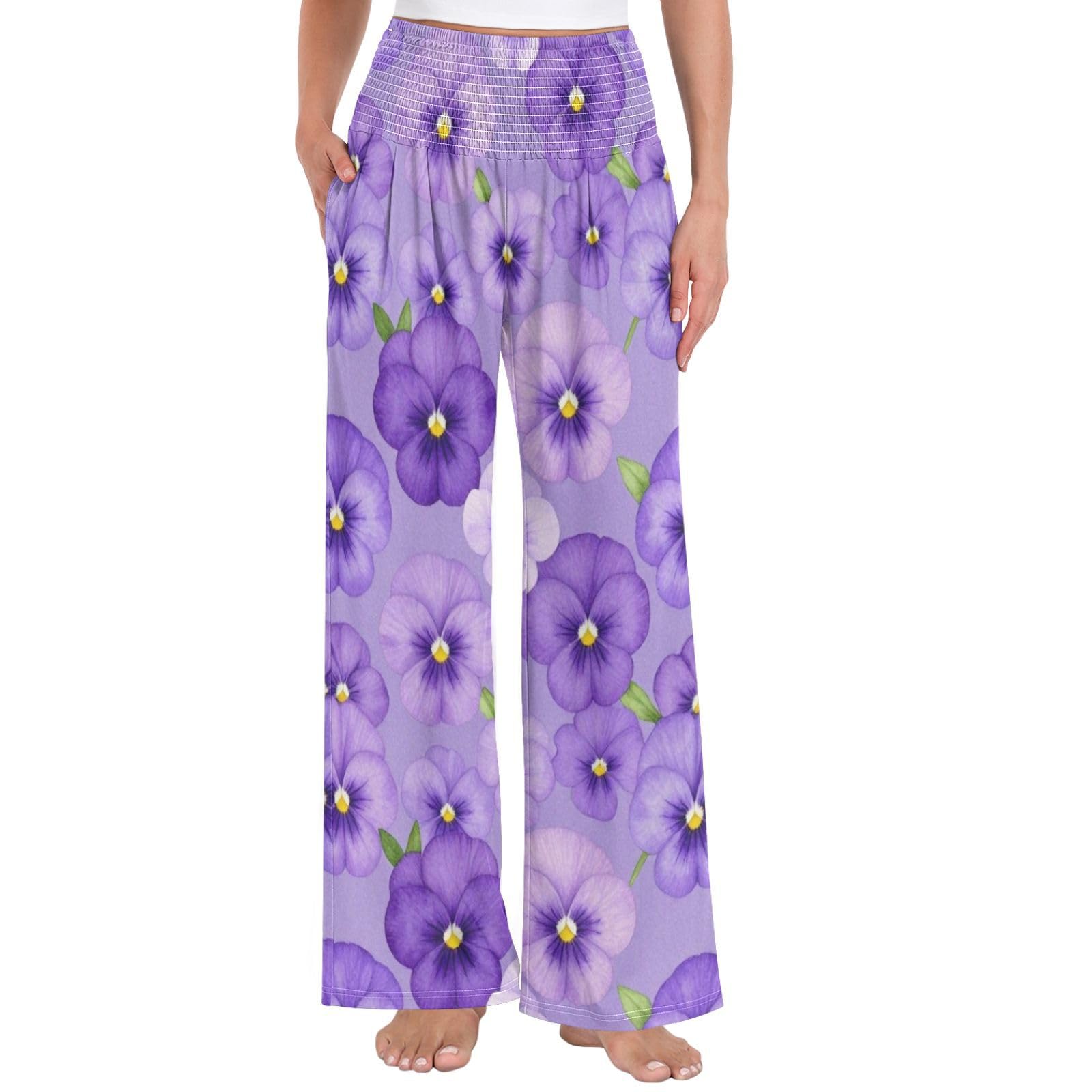 Pansy Purple - Pantalones palazzos para mujer, resistentes a las arrugas, pantalones casuales de viaje