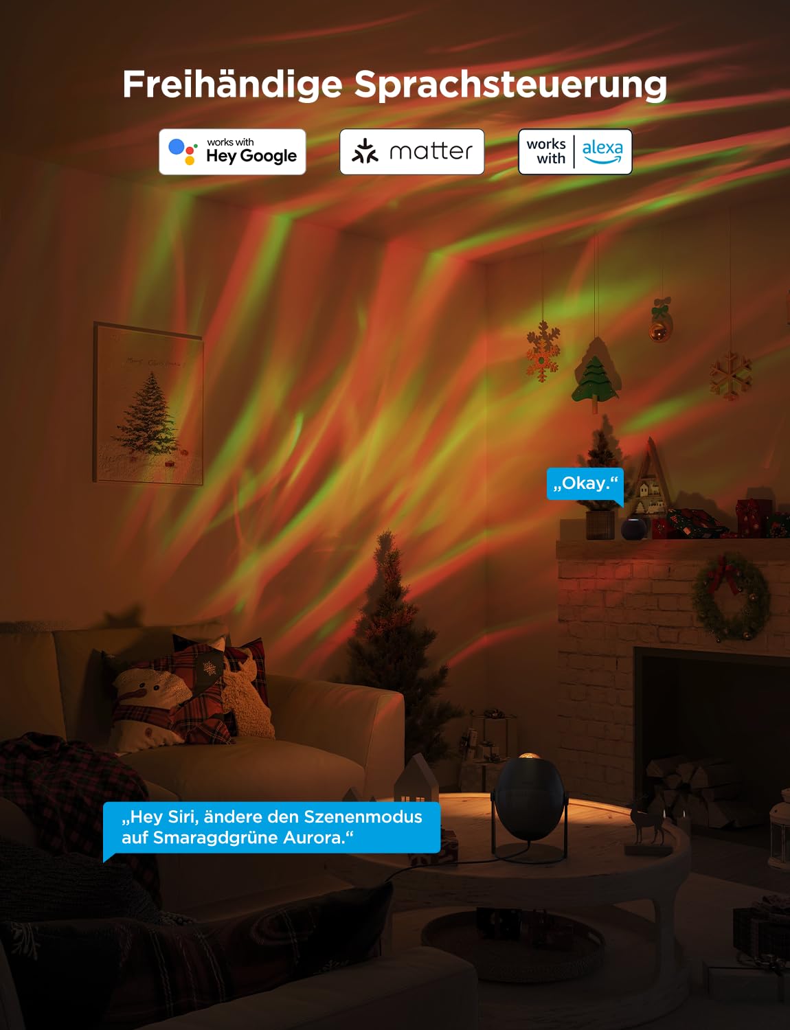 Govee LED Sternenhimmel Projektor, RGBW Aurora Lampe mit 52 Szenen, Timer, 18 White Noise, Alexa Matter Kompatibel Polarlicht Lampe, Smart Galaxy Sternenprojektor für Kinderzimmer Schlafzimmer Deko