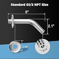 Vista 4 de MakeFit Brazo de ducha, brazo universal de tubo de ducha de 6 pulgadas con brida y cinta de teflón, brazo de extensión de acero inoxidable 304