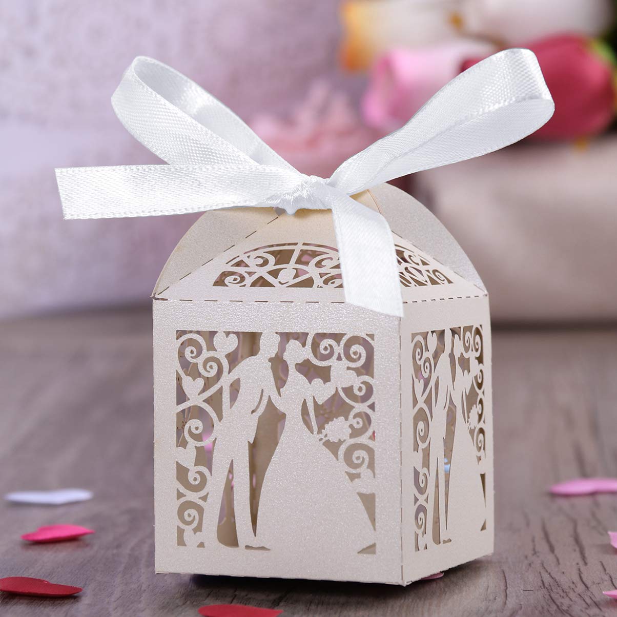 50pcs Wedding Gift Boxes Paper Candy Boxes With Ribbon Favor Boxes For Birthday Wedding Party Supplies Decorations Pink
