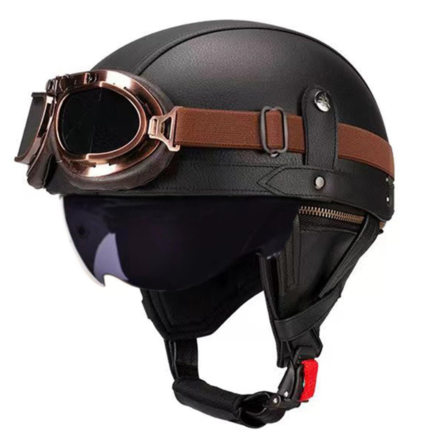 Demi casque jet vintage cuir de qualité supérieure avec lunettes assorties
