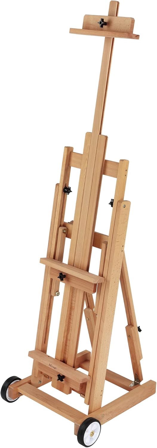 Creative Mark Mirage All Media Wood Studio Easel, Natural Finish, Artist Easel, Adjustable Angle, Solid Elmwood, 83" Height, 71" Canvas Capacity, Sturdy Base