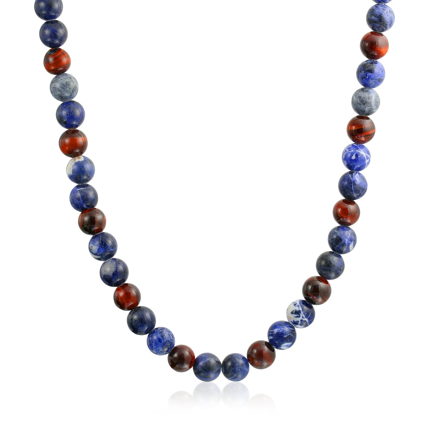 Bling Jewelry Bali Estilo De Piedra Preciosa Azul Sodalita Marrón Ojo De Tigre Bola De Cuentas Collar De Cadena Para Hombres Mujeres De Acero Inoxidable Gancho Cierres