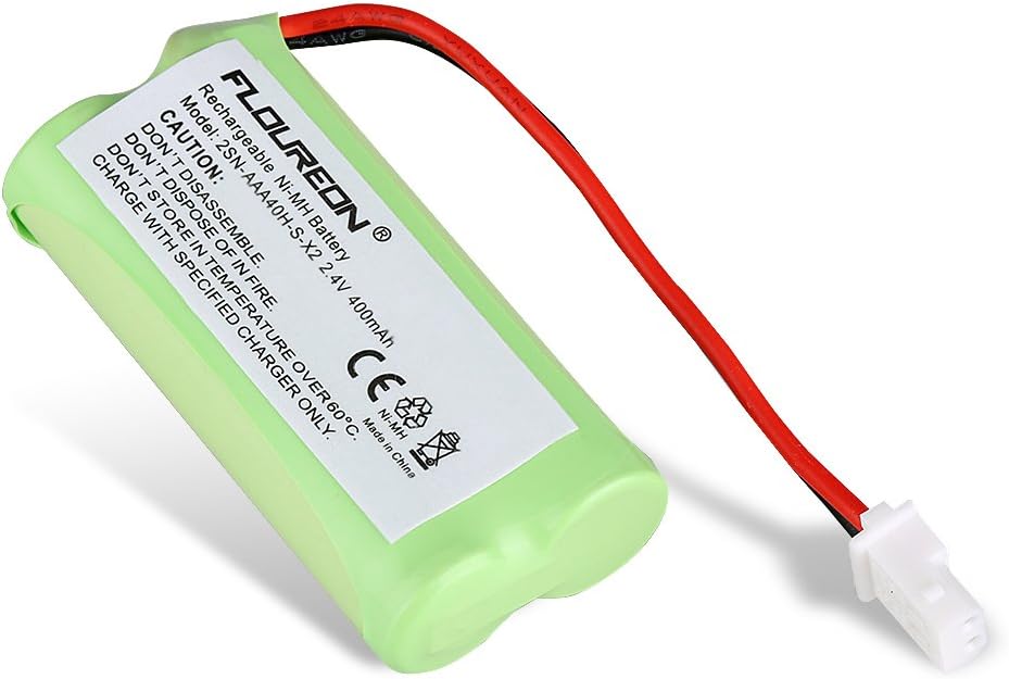 FLOUREON 2-Pack 2.4V 400mAh Ni-MH Rechargeable Replacement Battery Compatiable for 162342 BT262342 BT166342 BT266342 Replacement Cordless Phone Battery