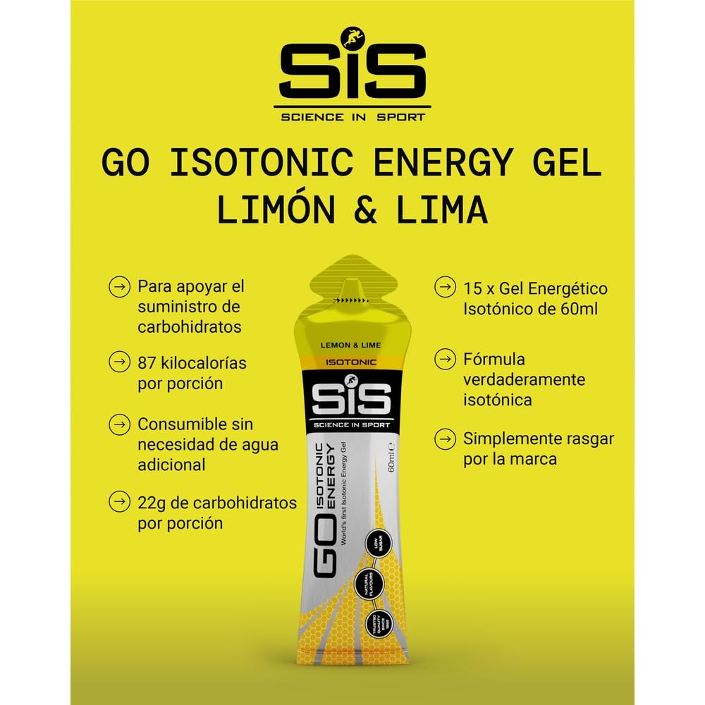 Science in Sport GO Isotonic Energy Gel 15x60ml Lima-limón, Vegano - Formulación isotónica con 22g de carbohidratos, Buen aporte de energía, Alternativa ideal a las bebidas isotónicas