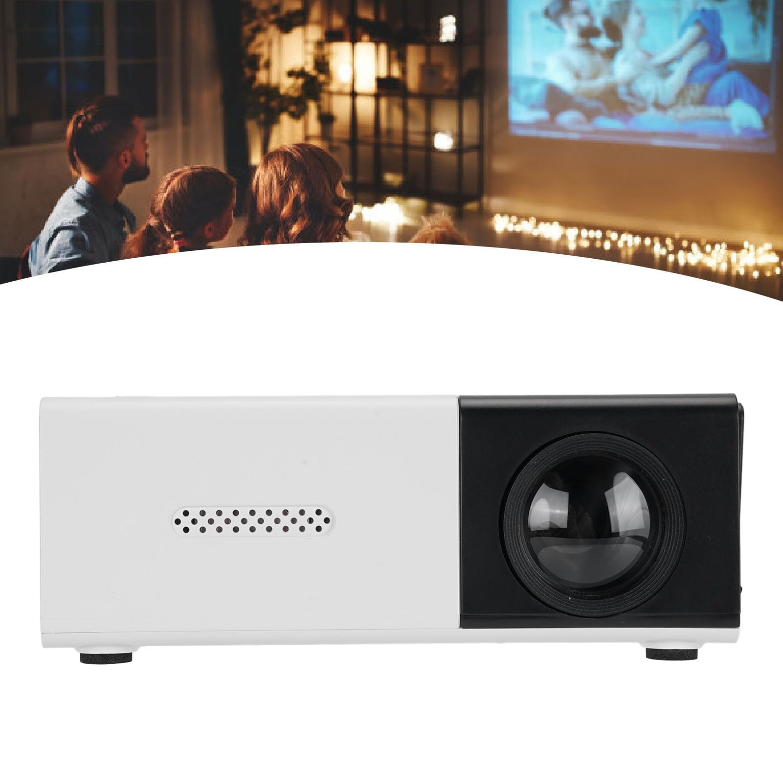 Proiettore Portatile HD 1080p Mini Smart per Casa, con Correzione Keystone Automatica, HDMI USB 3.5mm, Compatibile Smartphone TV PC Laptop
