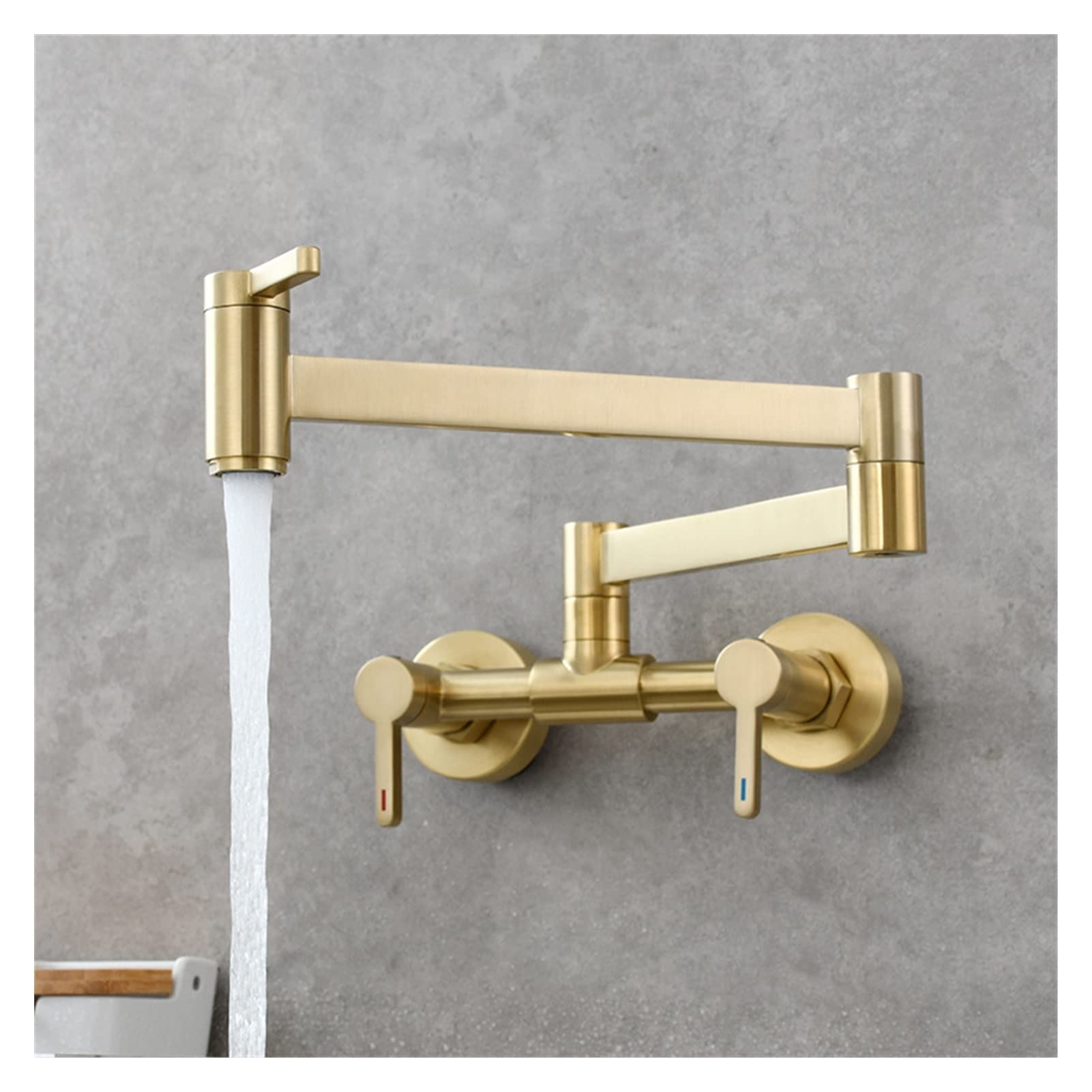 ZQFHSX Pot Filler Tap Kitchen Faucet - Hot and Cold Single Hole Sink with Rotating Folding Spout, Brushed Brass