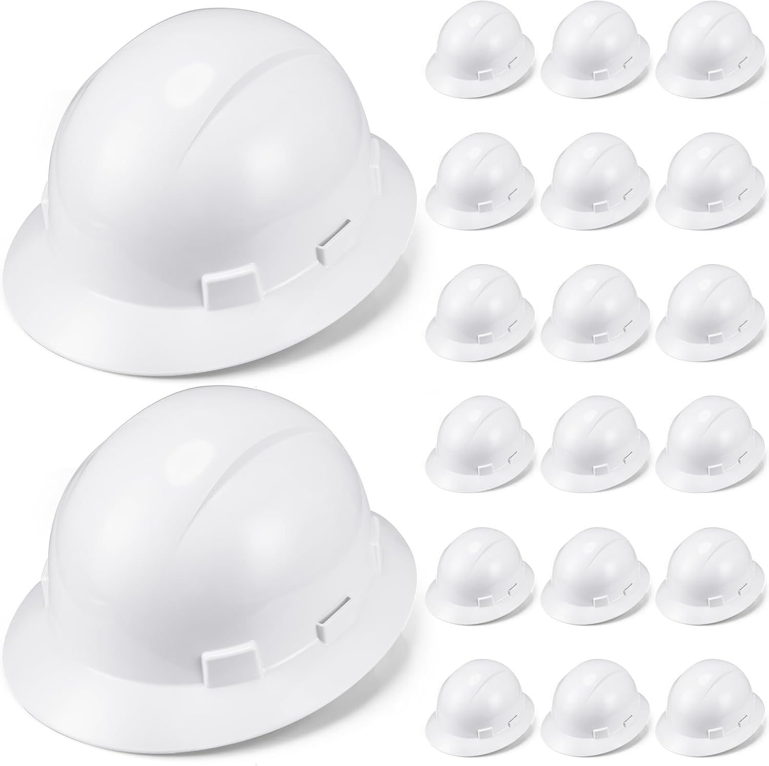 10 Pack Full Brim Hard Hat, White Construction Hard Hat, HDPE Safety Helmet with 6-Point Adjustable Ratchet Suspension for Men and Women