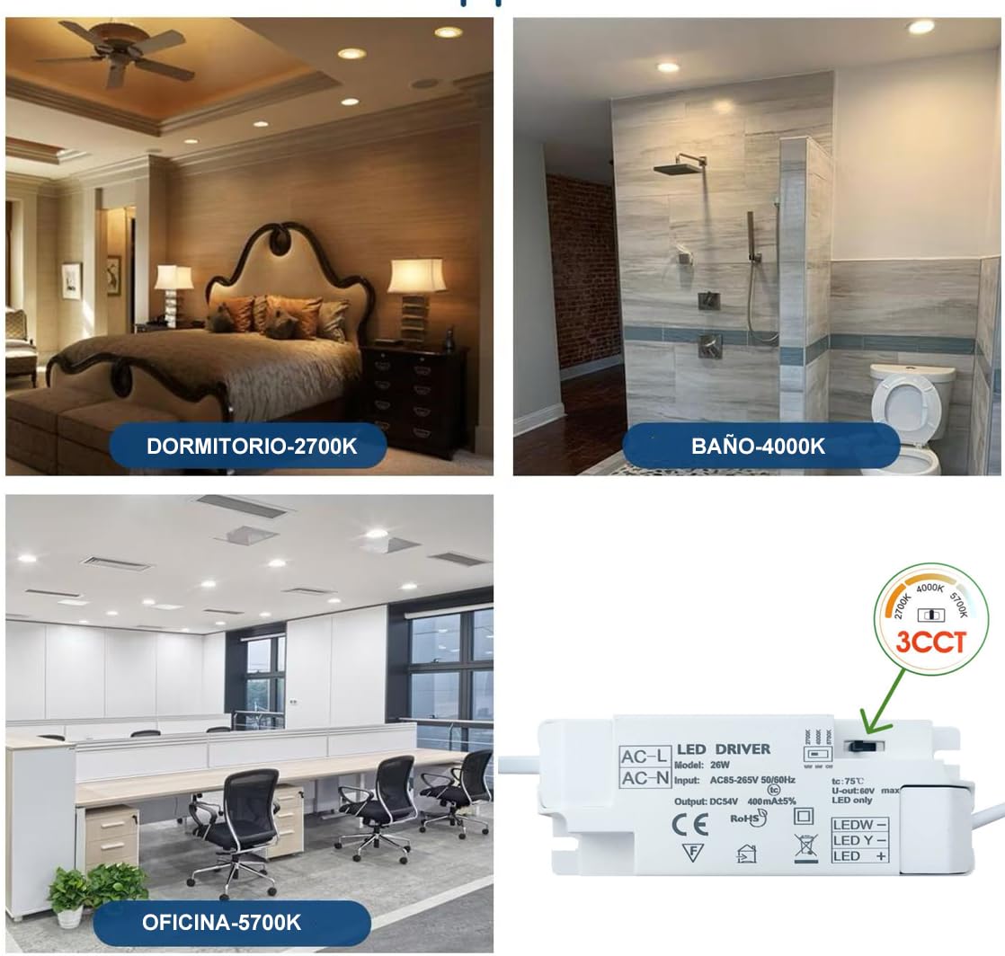 PANNELLO SMD LED ROTONDO DA INCASSO 24W CON DRIVER 2400 LUMEN CCT 3000K - 4000K - 6500K SELEZIONABILE