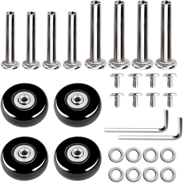 Balacoo Luggage Suitcase Replacement Wheels 360 Spinner Wear Resistant Rubber Caster Deluxe Repair Tool Kits with Metal Bearings Axles/, Black 30PCS, 4X4CM