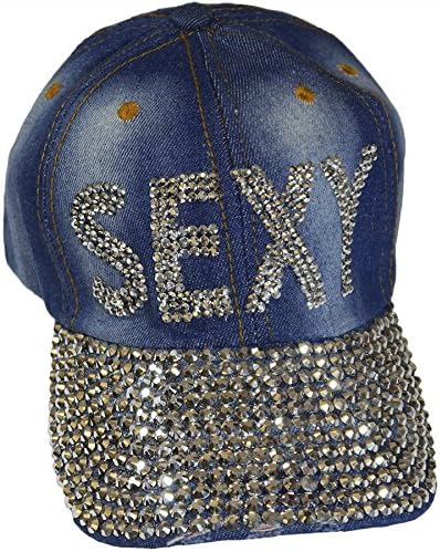 Sexy Sparkling Bedazzled Studded Baseball Cap Hat, Denim