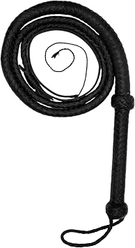 Bull Whip Real Cowhide Leather Equestrian Bullwhip Black 12-plaits 6ft Long Whip for Costume Use