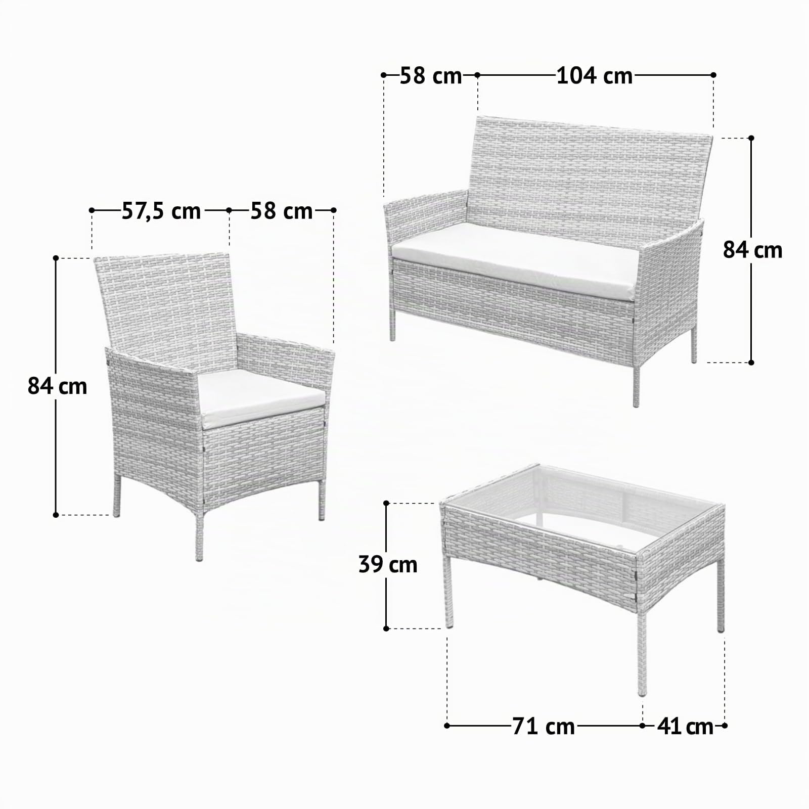 SVITA Brooklyn Salon de jardin 4 pièces en polyrotin résistant aux intempéries pour jardin, terrasse, balcon, avec coussins, table en verre, beige