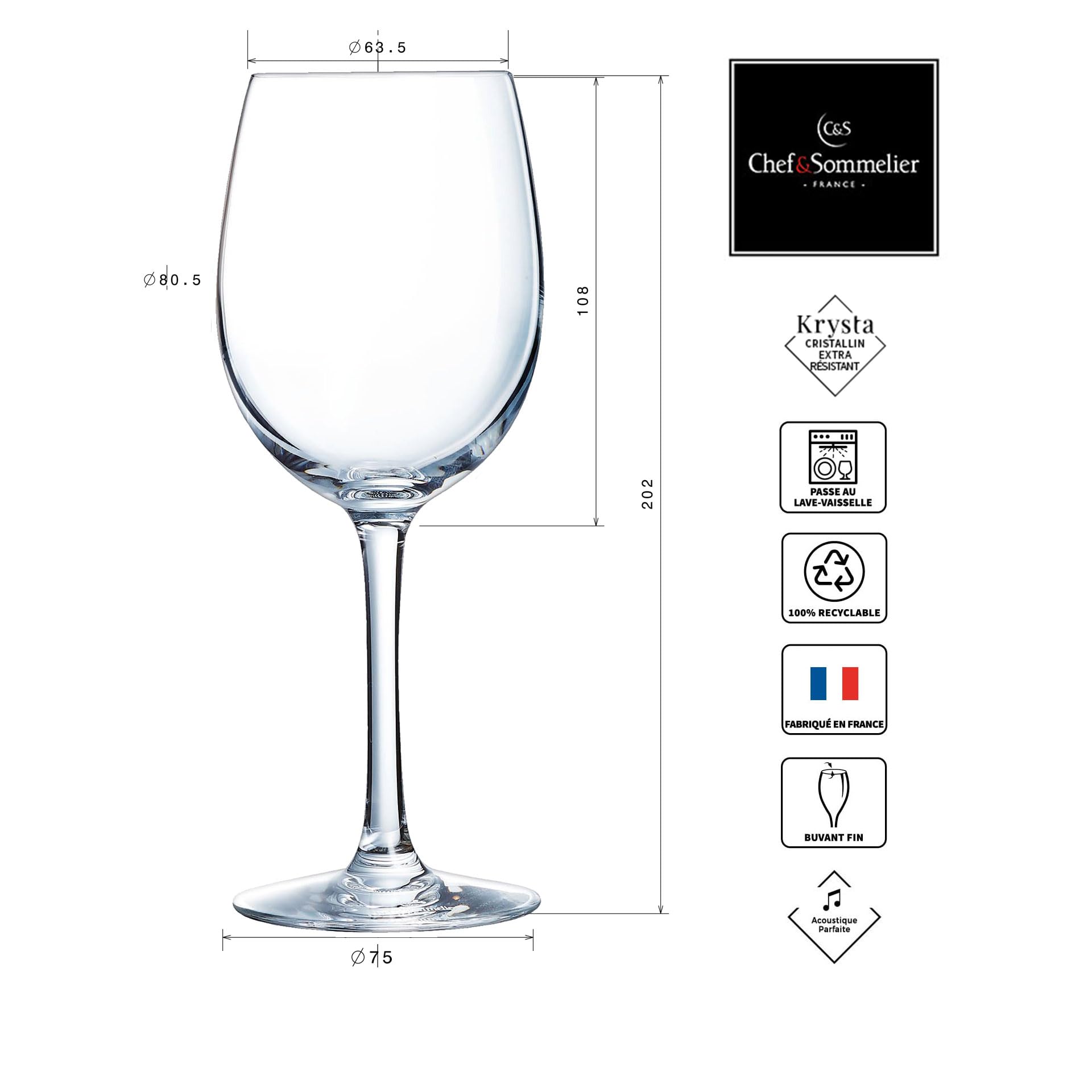 Chef & Sommelier - Collection Cabernet - 6 verres à pied Tulipe 35 cl - Fabriqués en France - Emballage renforcé