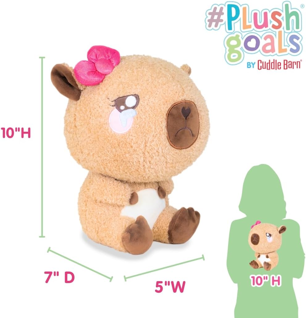 Plush Capybara Girl with Hairbow - Brie the Brave Baby-bara by PlushGoals | Crying Baby Stuffed Animal With Tears | Kawaii Style Super Soft Emotional Support Toy for Kids, Teens & Adults - 10"