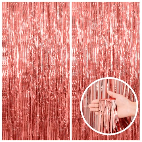 2 Pack Rose Gold Fringe Curtain Backdrop Birthday Bachelorette Party Decorations Metallic Tinsel Streamers Foil Backdrop Christmas Graduation Wedding New Year Party Decorations
