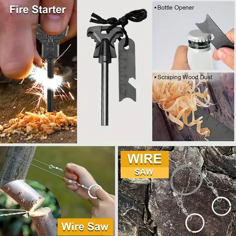 Survival Kit 13-in-1 - Outdoor Notfall Ausrüstung Set mit Klappmesser, Taschenlampe & Feuerstarter - Geschenk für Männer, Vater, Freund – Camping, Wandern, Abenteuer