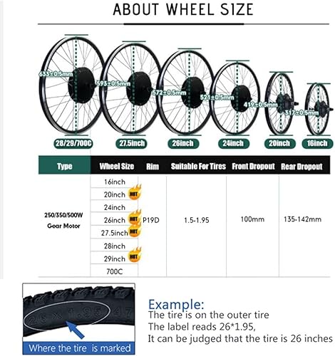 Miniatura 5 de Electric Bike Conversion Kit 20"24"26"27.5"28"29"700C Ebike Conversion Kit Front Wheel,Electric Bicycle Hub Motor Kit,36V48V 350W500W E-Bike