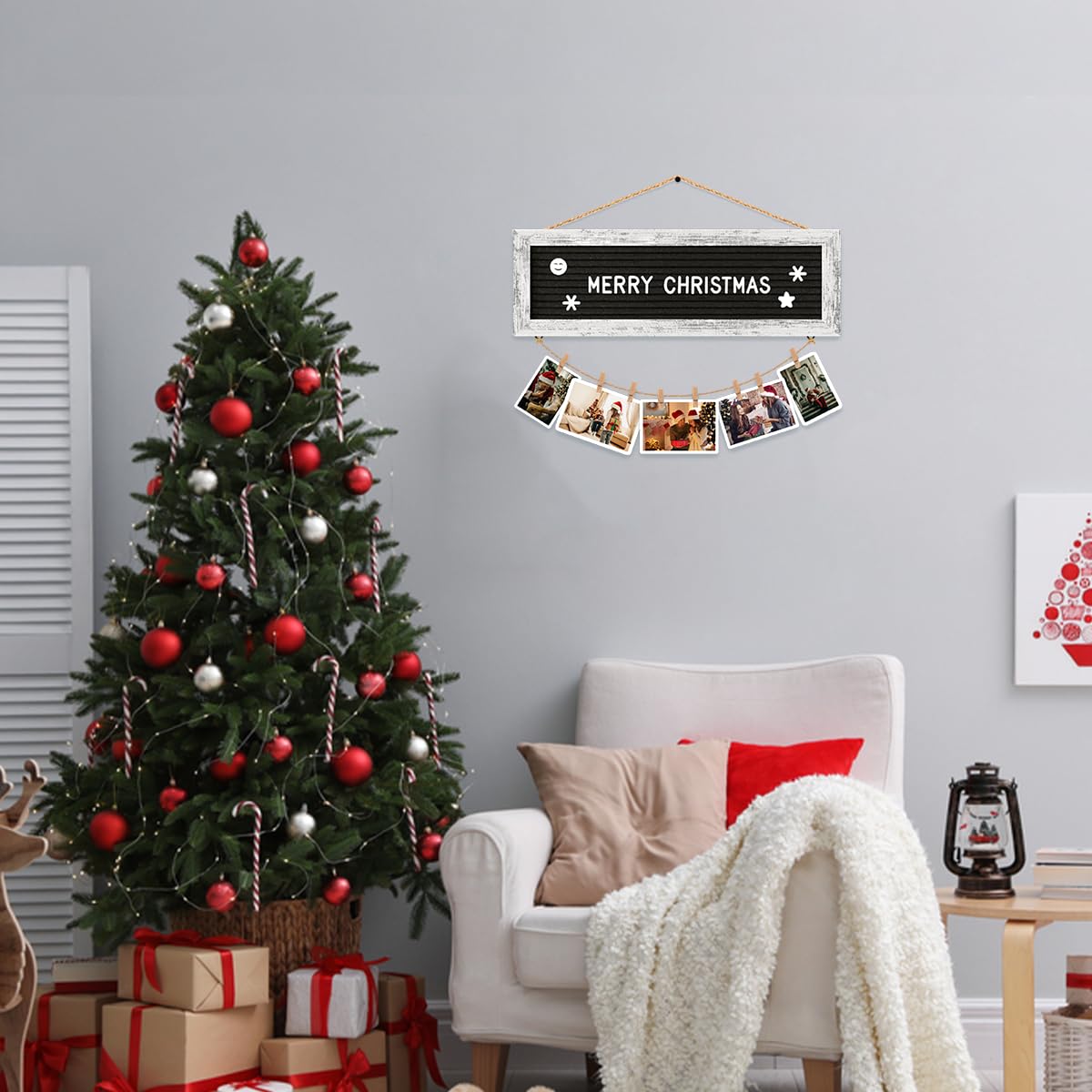CJIAWYS Marco de fotos para colgar, múltiples marcos de fotos Polaroid, decoración de pared, tablero de letras de fieltro con 340 letras y 15 clips, juego de marco de collage para Navidad, vacaciones