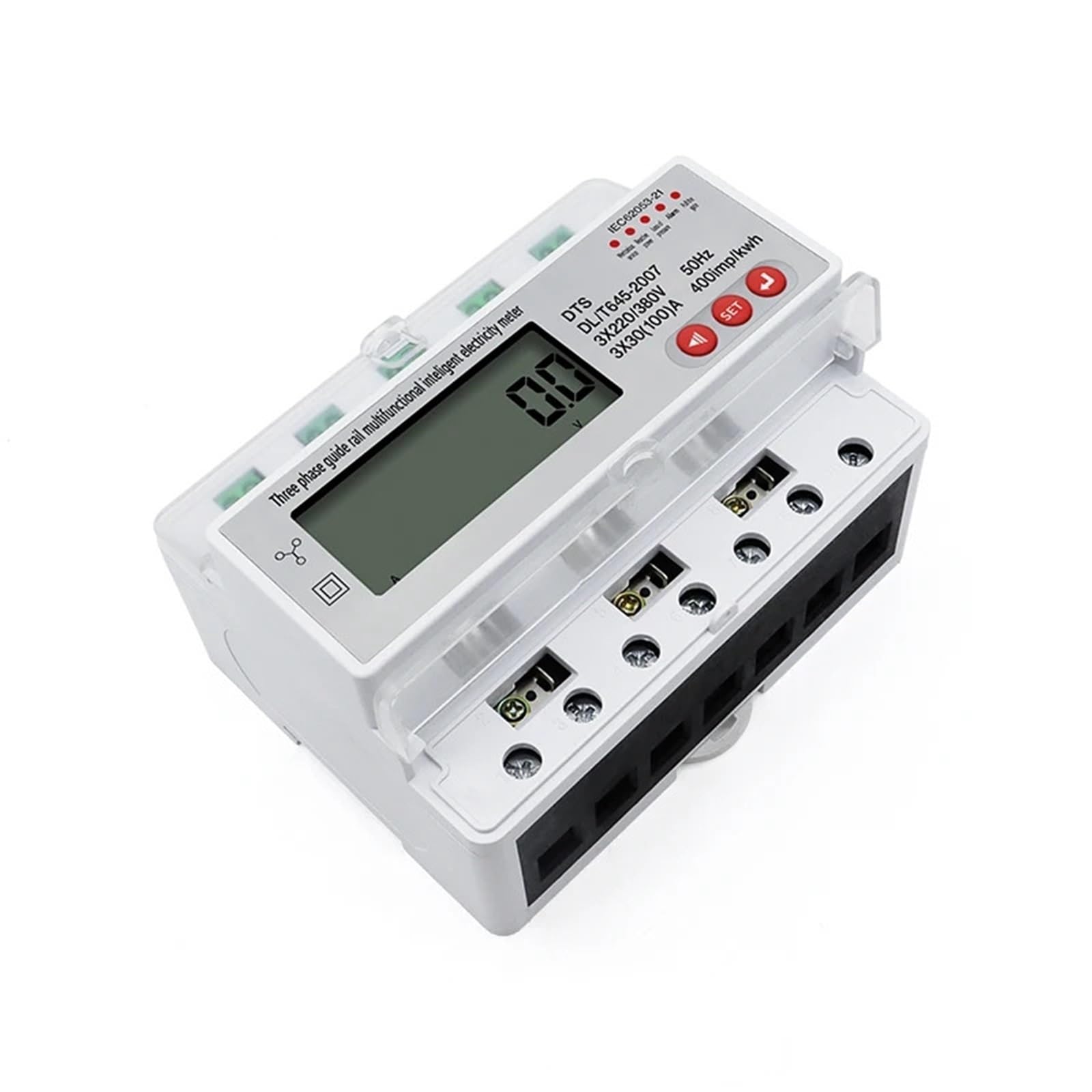3-fazowy inteligentny licznik energii elektrycznej z szyną LCD 3 × 220/380 V 100 A z watomierzem RS485, 1 szt.