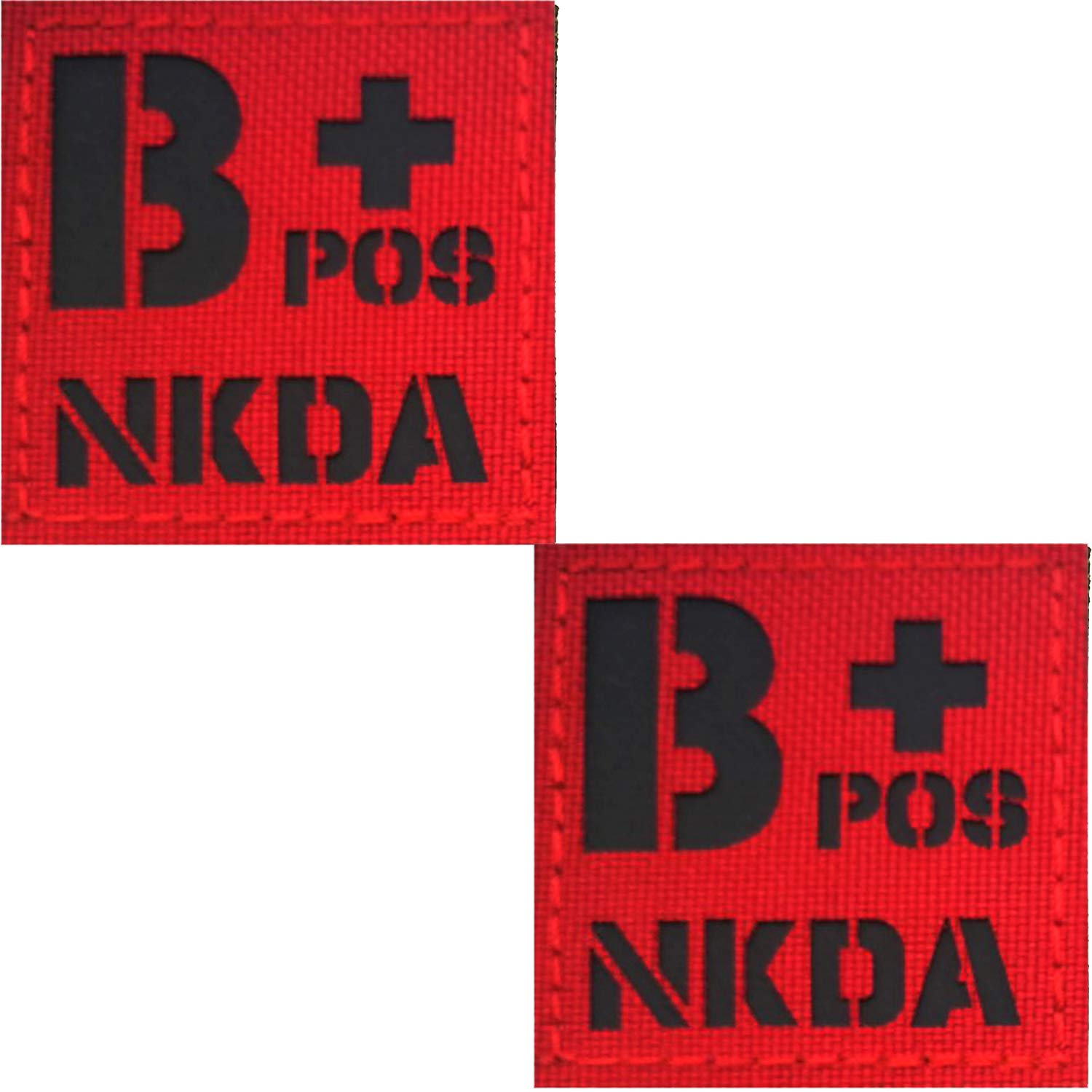 Infrared IR Reflective B POS B+ NKD B Positive Blood Type Patch, Tactical Morale Medical Patches with Hook and Loop Fastener Backing 1.97 x 1.97 Inch - 2 Pieces - No Known Drug Allergies