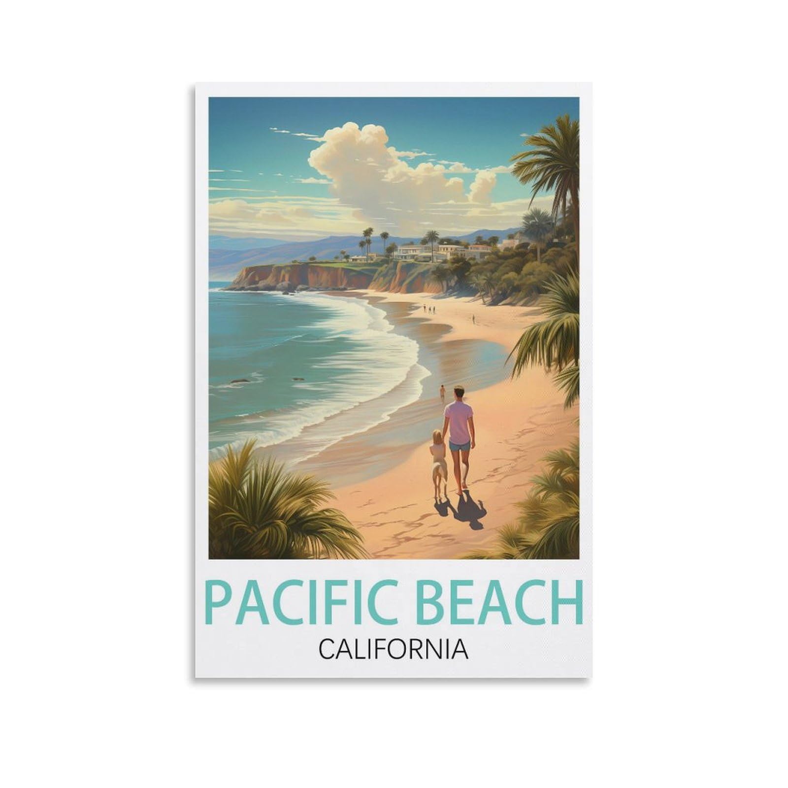 Metal Tin Sign Tin Sign Metal Retro Art Wall Poster for Home Club Garden Decor Pacific Beach California Posters 30x30cm
