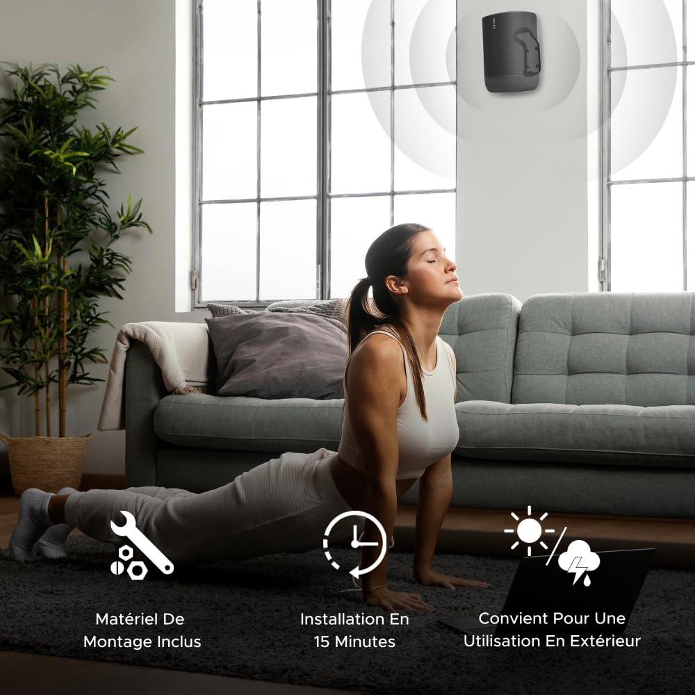Move Support mural pour enceinte, résistant aux intempéries, Compatible avec Sonos Move version 1 et 2, avec accessoires de montage inclus, Noir
