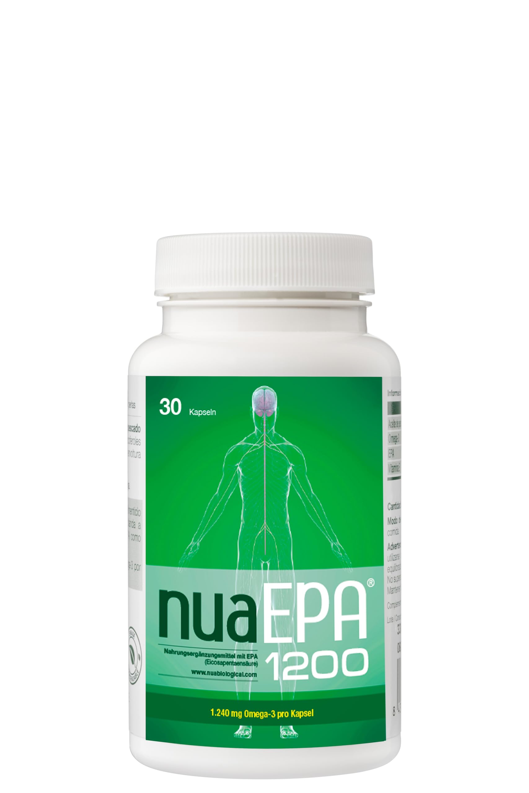 Nua Biological - NuaEPA 1200 - Nahrungsergänzungsmittel auf Basis von EPA (Eicosapentaensäure) - Omega-3 aus Blauem Meeresfisch - 30 Kapseln in Triglycerid-Form (1200 mg)