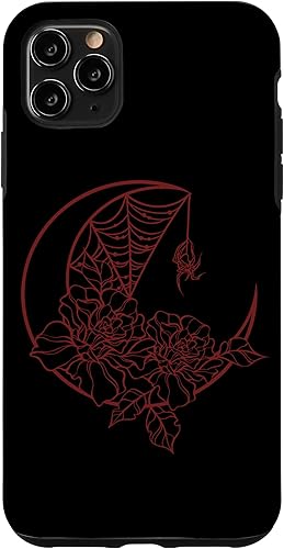 Funda para iPhone 11 Pro Max Goth Y2K Alt Fairy Grunge Emo Flower Rose Web Spider Moon
