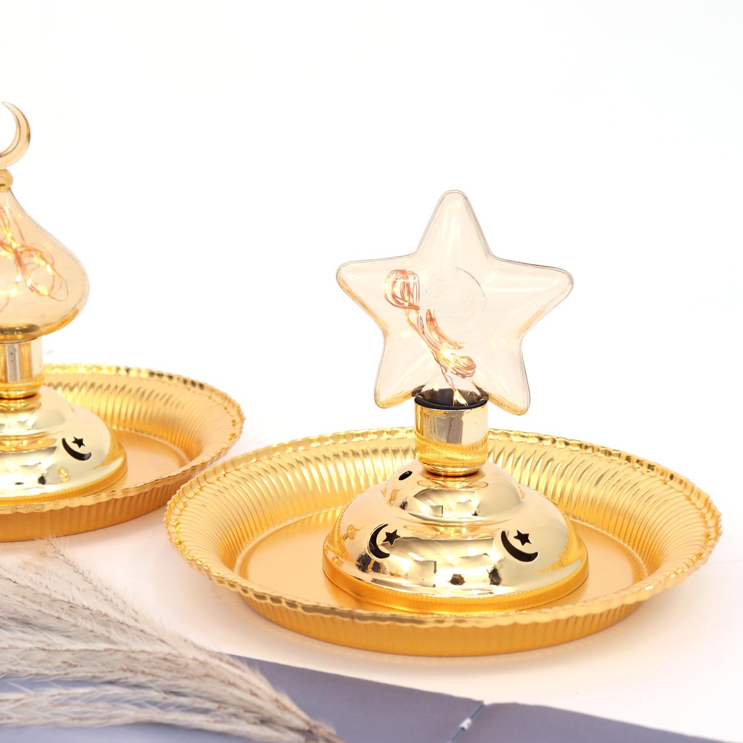 lampion ramadanowy, świąteczne lampiony dekoracyjne, złoto, metal, plastik
