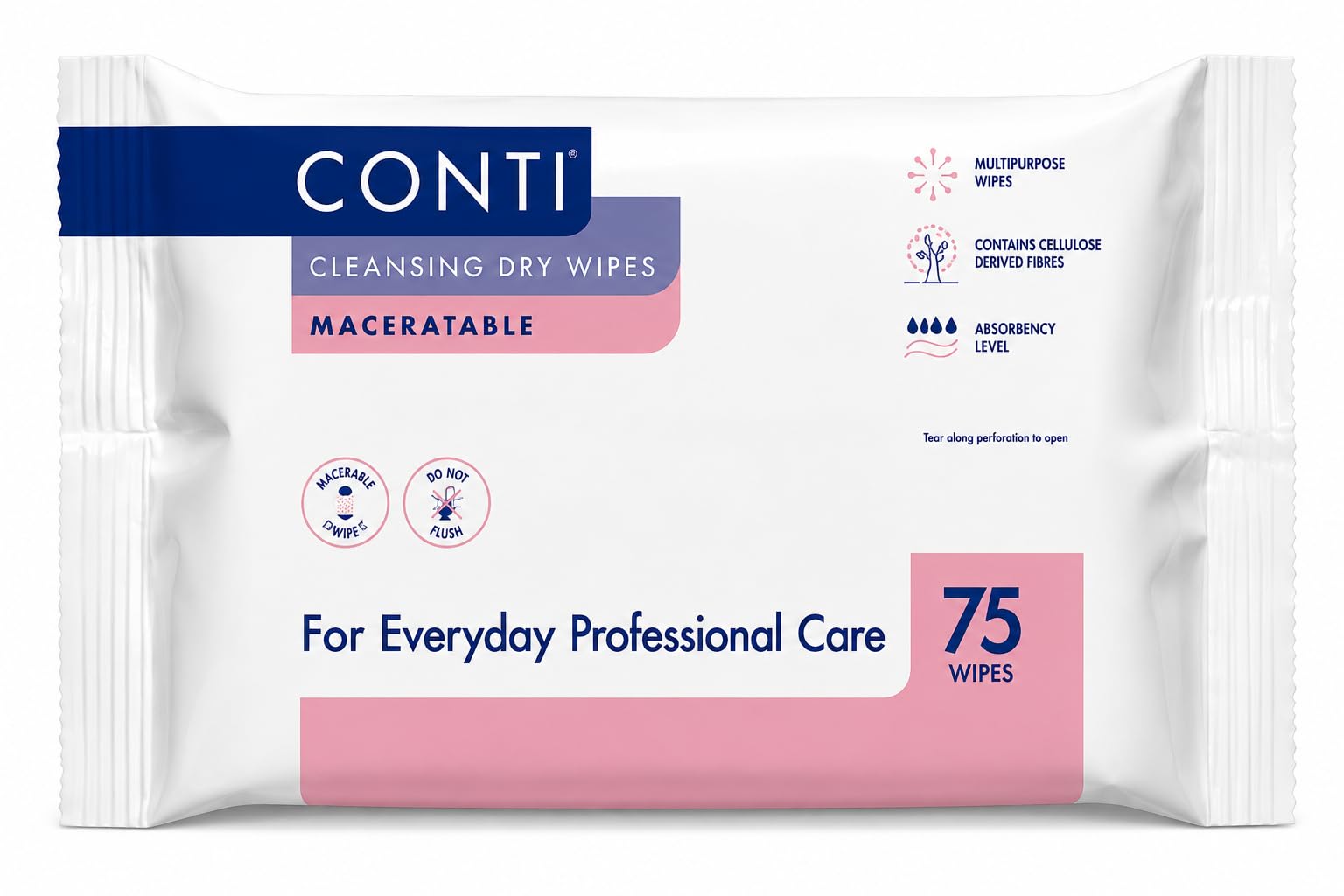 5 x Conti Cleansing Soft Vernacare Dry Wipes - Large- 30 x 28 cm -5 Pack of 75