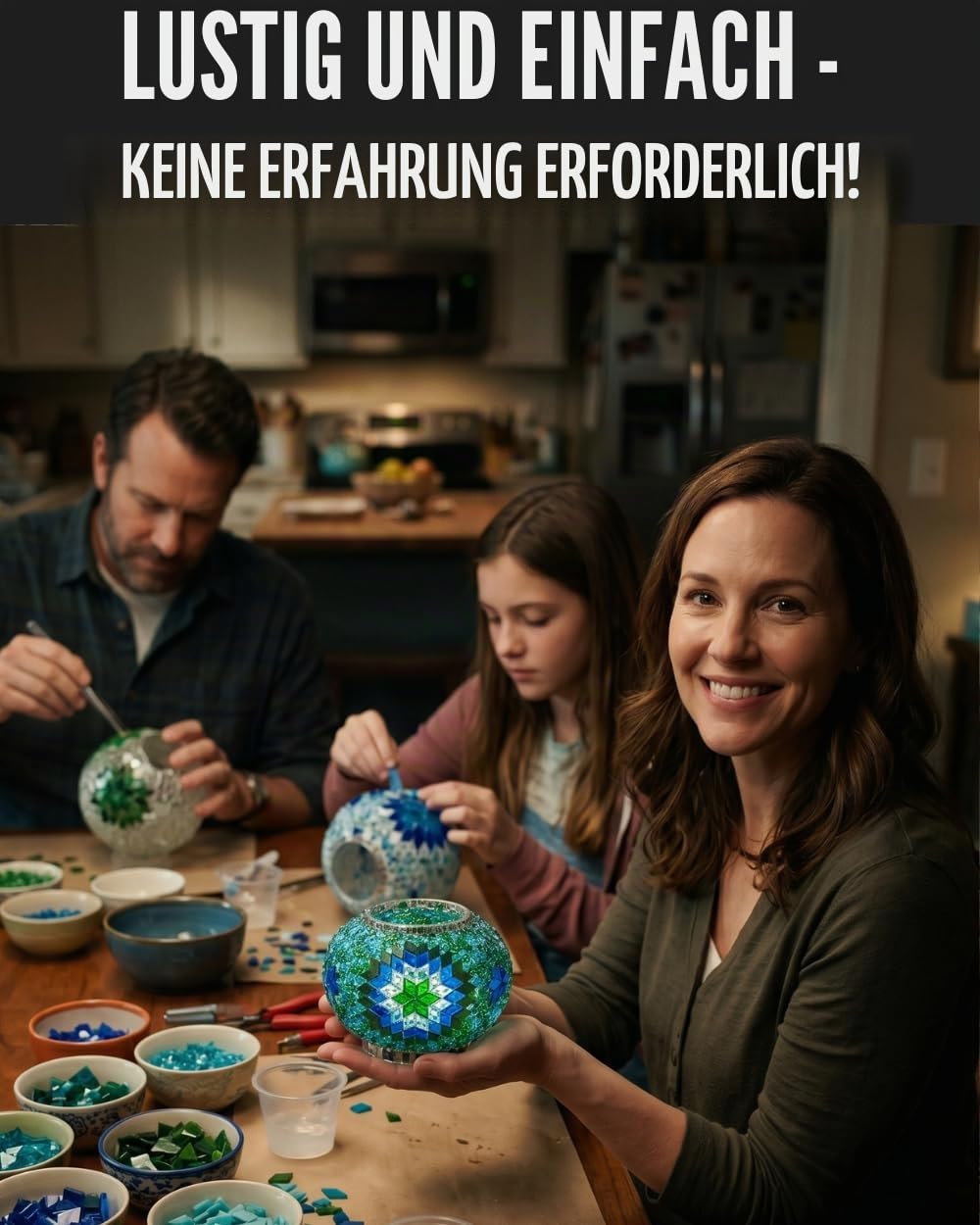 DEMMEX Farbe Wählbar – DIY Mosaik-Tischlampe Bastelset – Türkisch-Marokkanischer Stil – Gestalten Sie Ihre eigene Lampe mit Glassteinen & Werkzeug, Kein Verfugen nötig