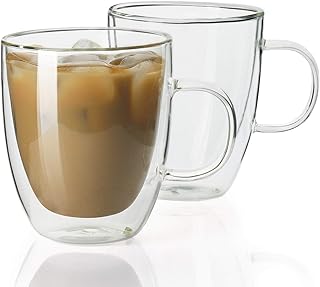 Sweese Double Wall Glass Coffee Mugs - 12.5 oz Insulated Clear Coffee Mugs Set of 2, Perfect for Espresso, Cappuccino, Latte, Americano, Tea Bag, Beverage (413.101)