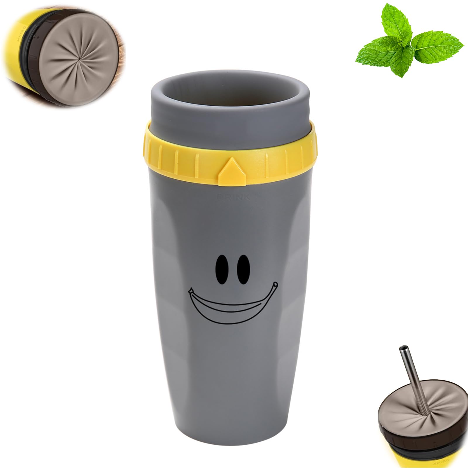 JALCH Twizz Cup,Twizz Coffee Cup Aperture Mug with Straw Double Silicone,Twizz Coffee Cup, Twizz Travel Mug with Straw Unique Twist Leak-Proof Design (B Smiley Face)