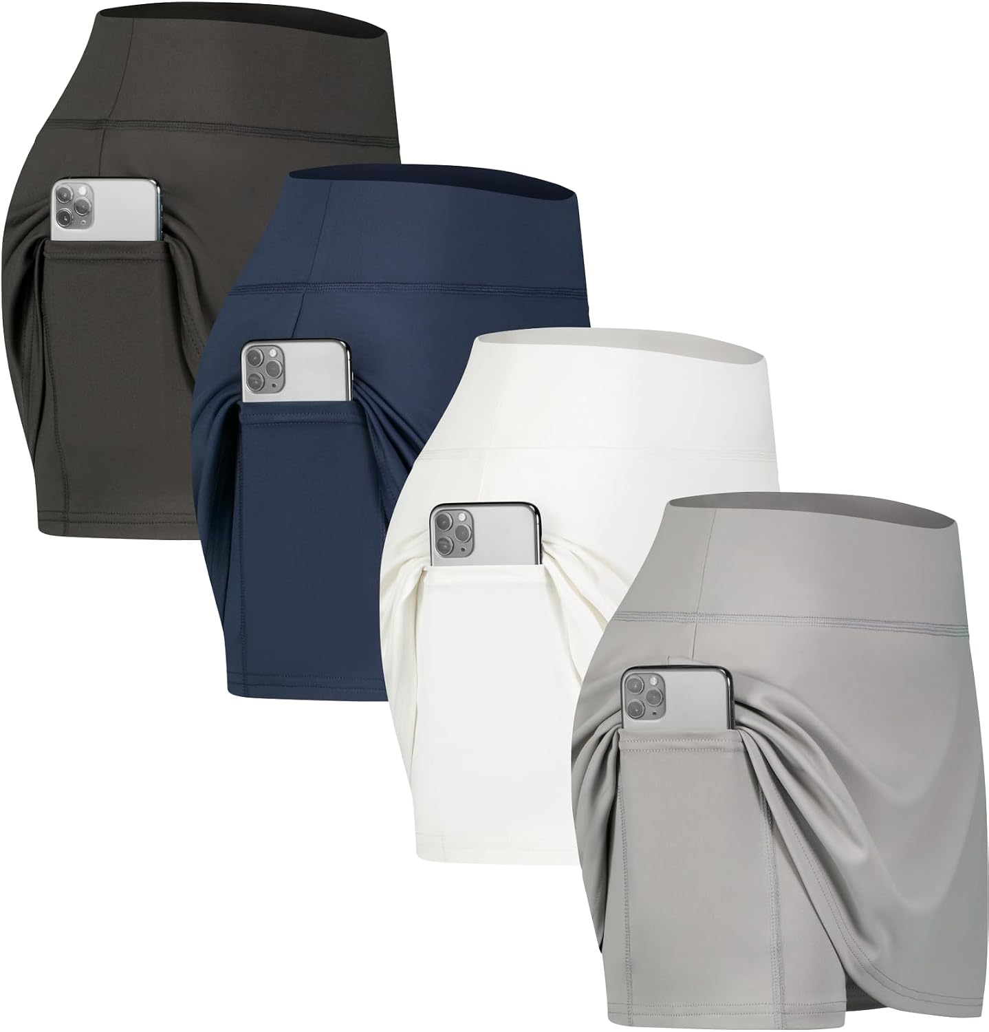 4 Pack Women's High Waisted Skorts with Pockets Tennis Golf Athletic Skirts