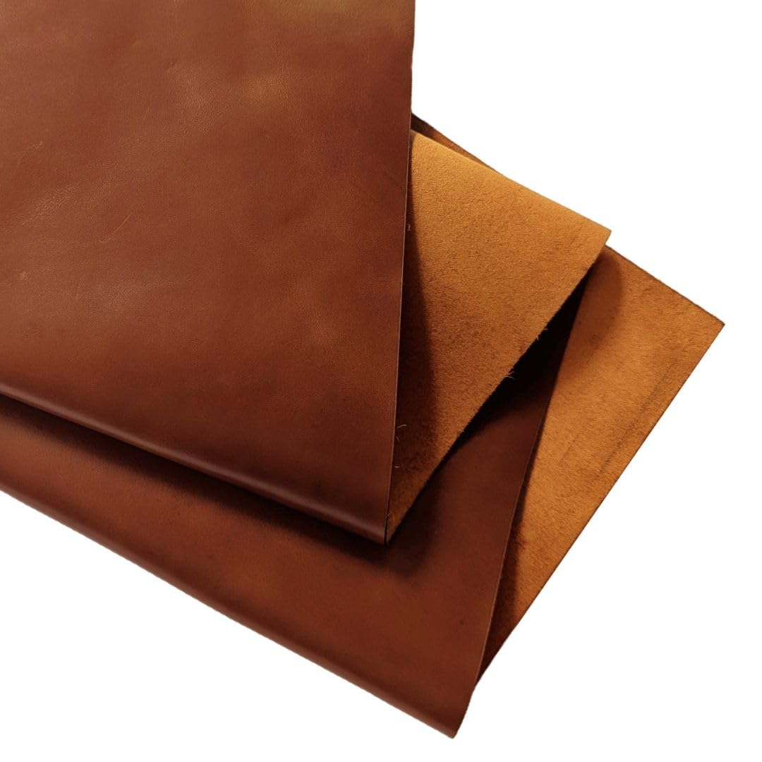 KGS Kozmo Feuilles de cuir véritable - Cuir gaufré pleine fleur - 1,3 à 1,5 mm d'épaisseur - Pour les travaux du cuir et les réparations - Marron châtaignier tanné à l'huile - 30 x 60 cm